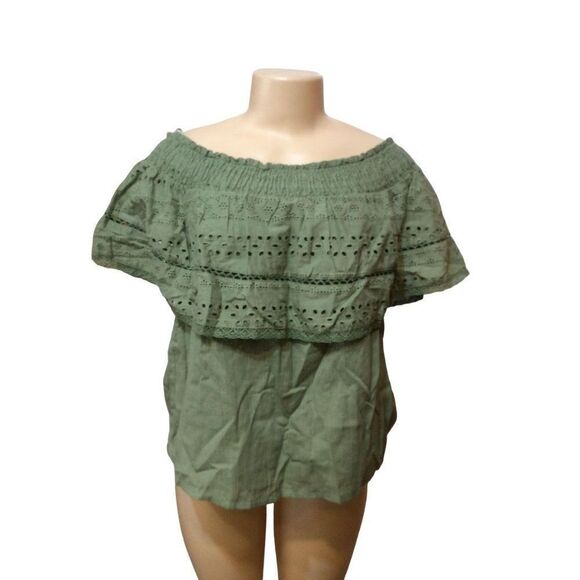 SOPHIA Vergara Women Off Shoulder Tops Size L Green - Picture 1 of 4